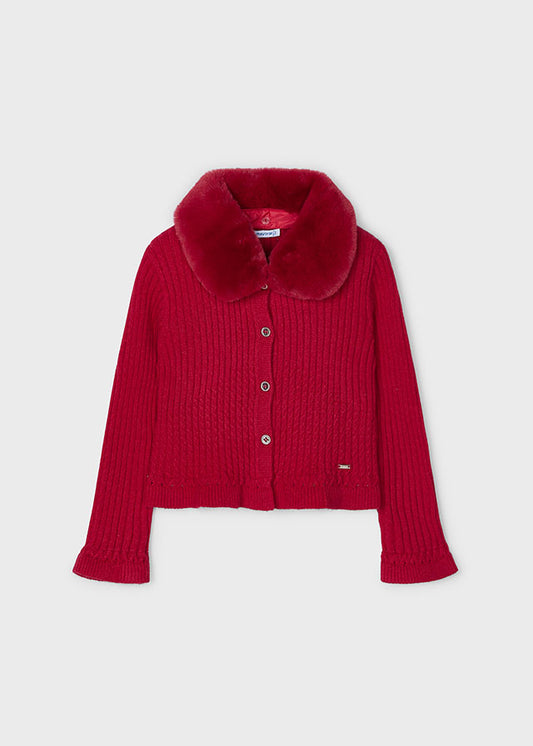 Mayoral Girls Tricot Cardigan with Fur Collar