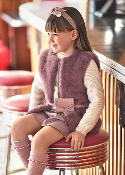 Mayoral Girls Plum Fur Gilet with Belt