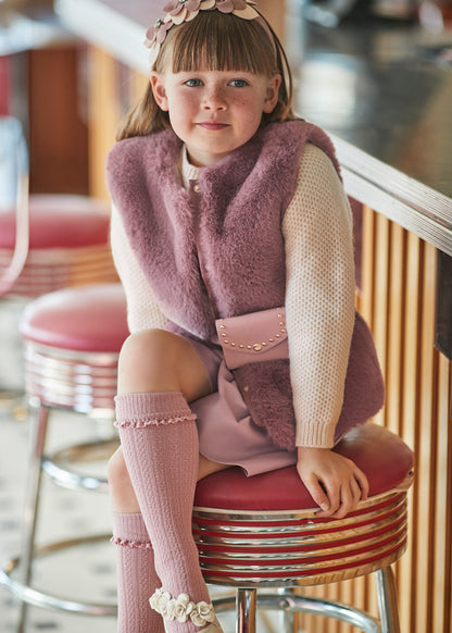 Mayoral Girls Plum Fur Gilet with Belt