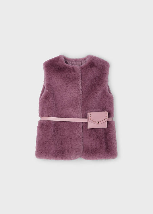 Mayoral Girls Plum Fur Gilet with Belt