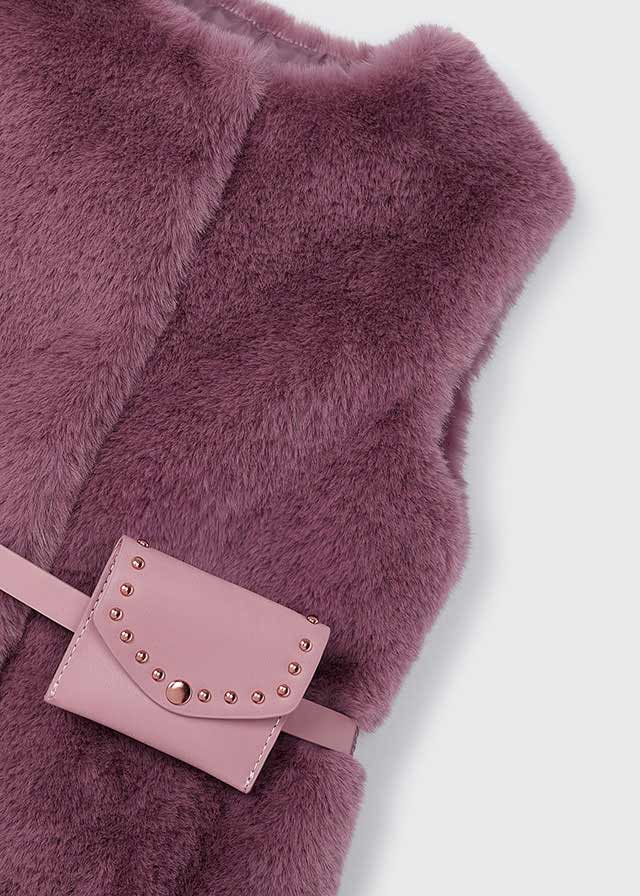 Mayoral Girls Plum Fur Gilet with Belt