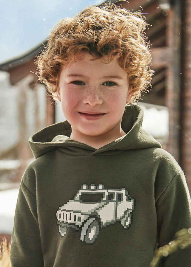 Mayoral Boys Green Embossed Truck Print Hoodie