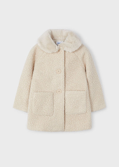 Mayoral Girls Almond Teddy Coat with Fur Collar