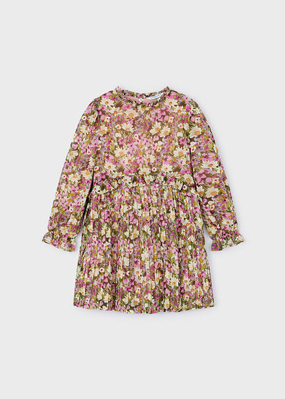 Mayoral Girls Chiffon Print Pleated Dress