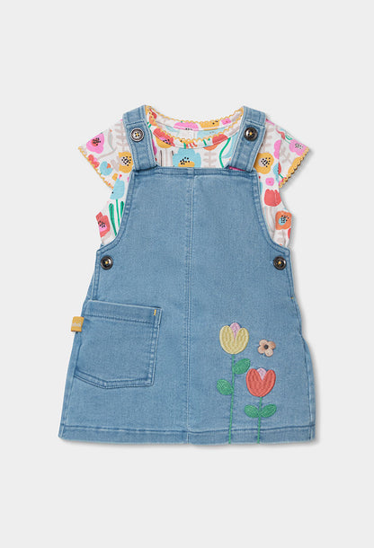 Boboli Baby Girls Denim/Floral Pinafore and Top Set