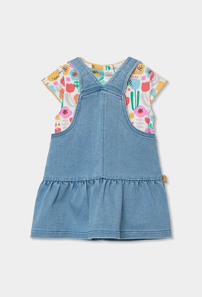 Boboli Baby Girls Denim/Floral Pinafore and Top Set