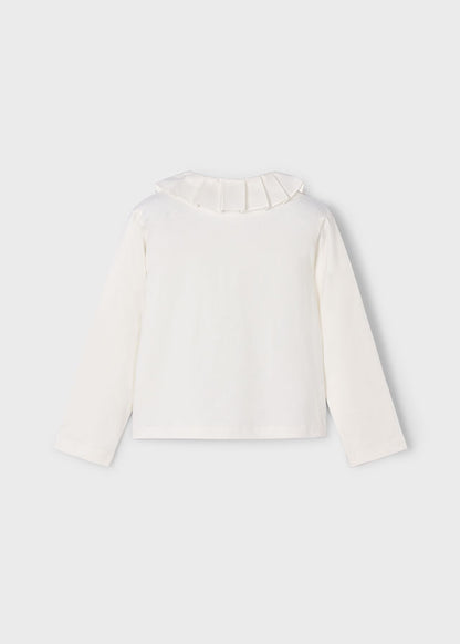 Mayoral Girls Long Sleeve Cream Top With Pleated Collar