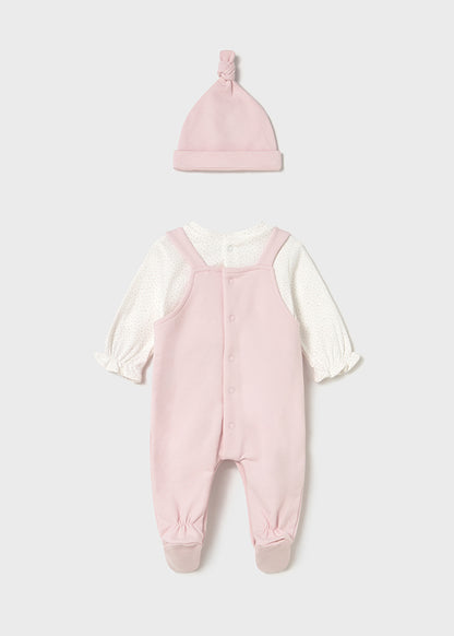 Mayoral Newborn Baby Girls Rose Pink Soft Dungarees And Hat Set