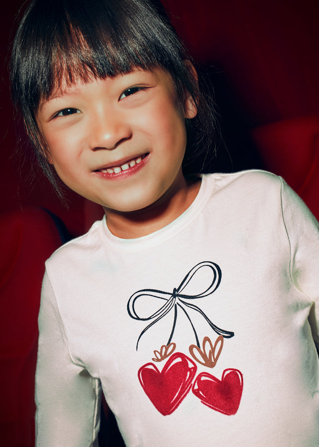 Mayoral Girls Long Sleeve Macchiato T-shirt With Red Scrunchy