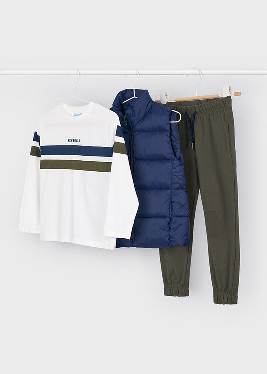 Mayoral Boys 3 Piece Blue-Olive Tracksuit With Gilet