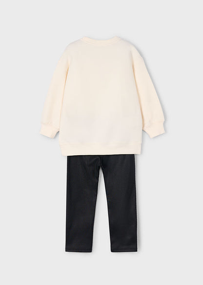 Mayoral Girls Beige Love Jumper With Black Leggings Set