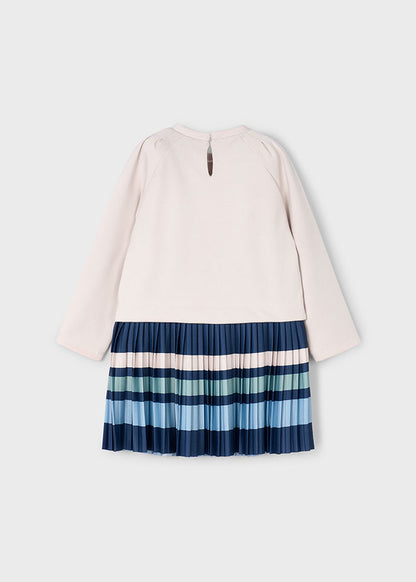 Mayoral Girls Sand Pleated Stripes Jumper Dress