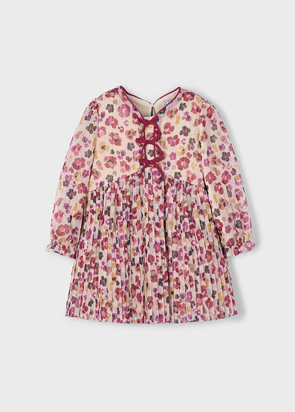 Mayoral Girls Cherry Flower Print Pleated Dress