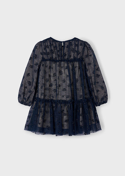 Mayoral Girls Navy Tulle Printed Dress