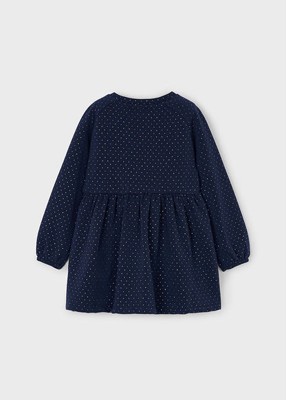 Mayoral Girls Navy Fleeced Dress With Flower Handbag