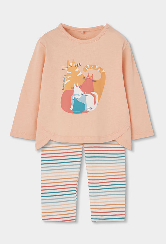 Boboli Baby Girls Cats 2 Piece Long Sleeve Top and Leggings Outfit
