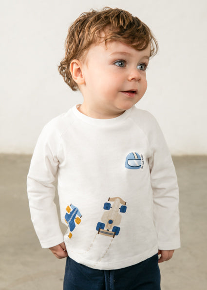Mayoral Baby Boy Cream Long Sleeved T-Shirt Racing