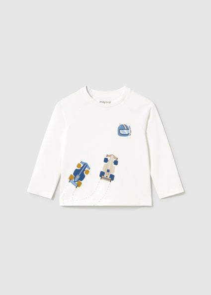 Mayoral Baby Boy Cream Long Sleeved T-Shirt Racing