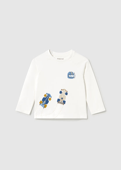 Mayoral Baby Boy Cream Long Sleeved T-Shirt Racing