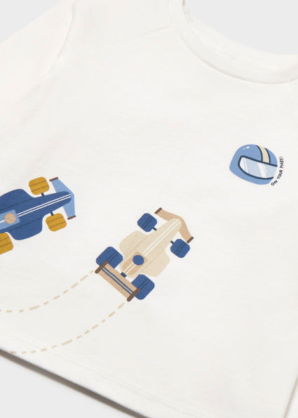 Mayoral Baby Boy Cream Long Sleeved T-Shirt Racing