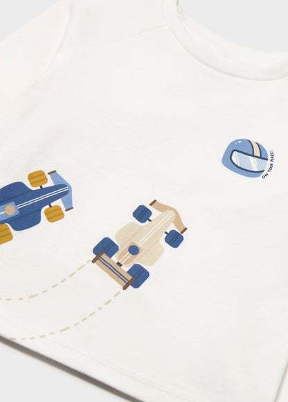 Mayoral Baby Boy Cream Long Sleeved T-Shirt Racing