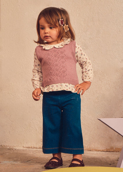 Mayoral Baby Girl Violet Mix Attached Vest and Trousers Set