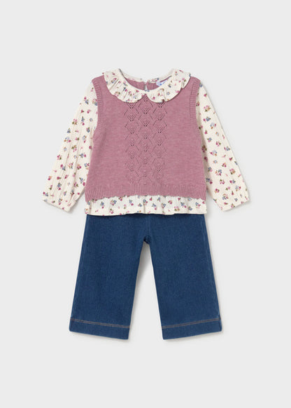 Mayoral Baby Girl Violet Mix Attached Vest and Trousers Set