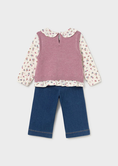 Mayoral Baby Girl Violet Mix Attached Vest and Trousers Set