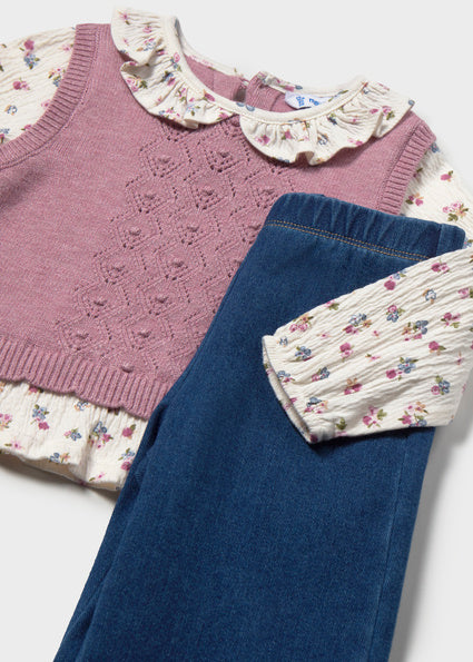 Mayoral Baby Girl Violet Mix Attached Vest and Trousers Set