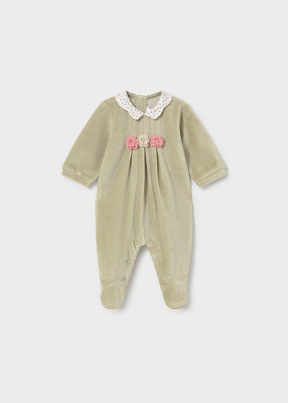 Mayoral Baby Girls Baby Green Rose Velour Romper