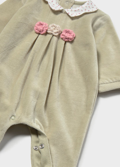 Mayoral Baby Girls Baby Green Rose Velour Romper