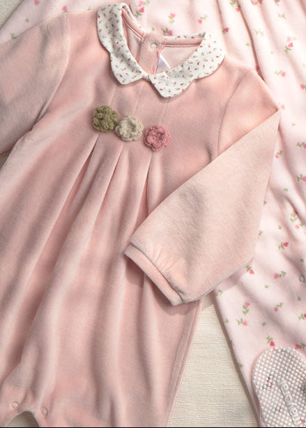 Mayoral Baby Girls Rose Pink Velour Collar Romper