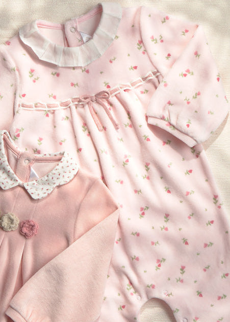 Mayoral Baby Girls Rose Pattern Pink Velour Collar Romper