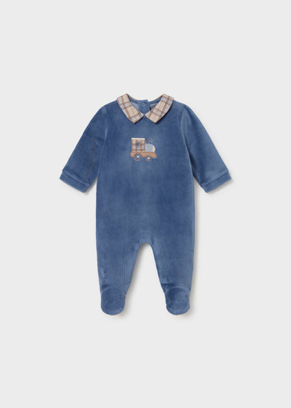 Mayoral Baby Boy Blueberry Velour Onesie