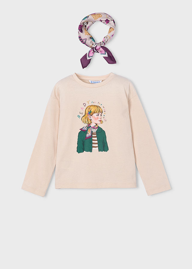 Mayoral Girls Long Sleeve T-Shirt with Neck Scarf