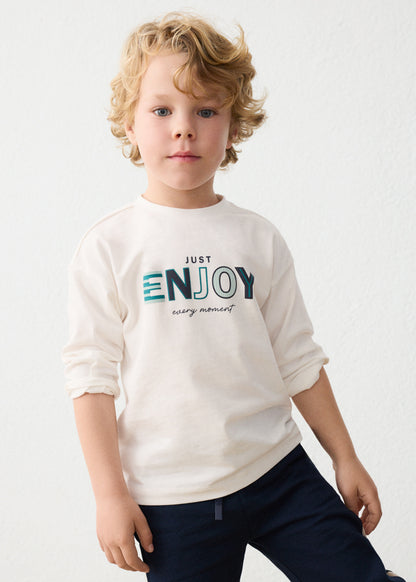 Mayoral Boys Cream Long Sleeve T-shirt Puff Print