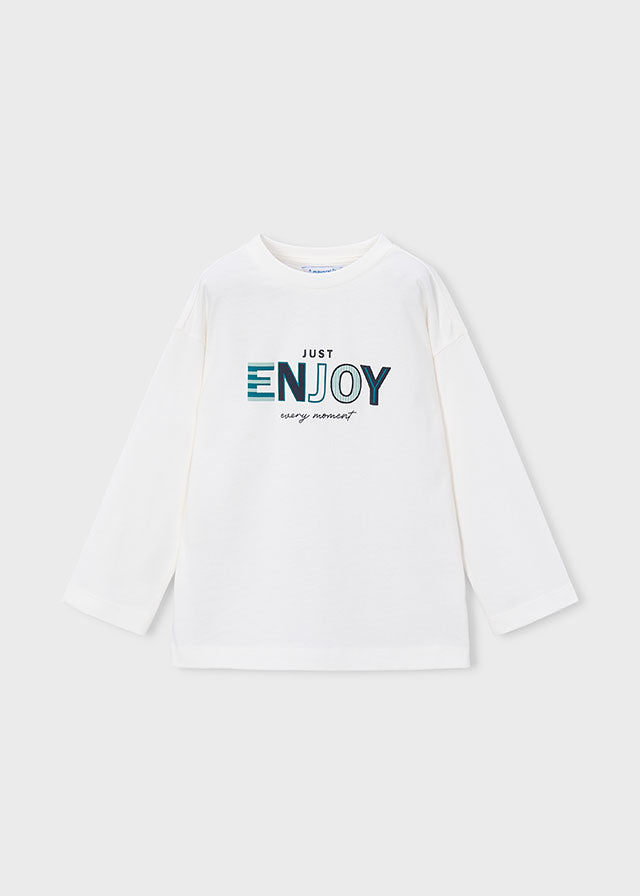 Mayoral Boys Cream Long Sleeve T-shirt Puff Print
