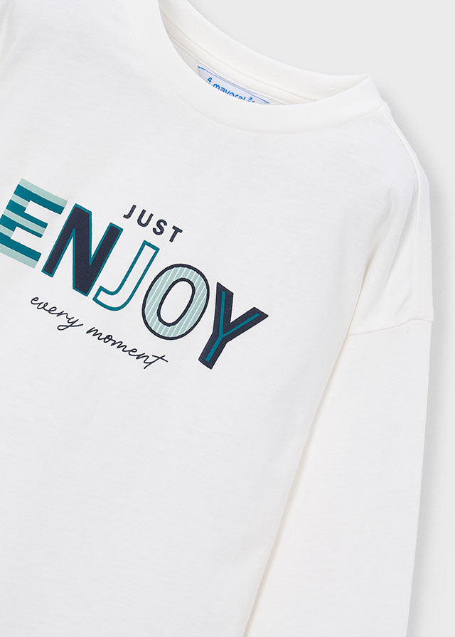 Mayoral Boys Cream Long Sleeve T-shirt Puff Print