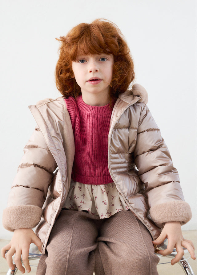 Mayoral Girls Metallic Faux Fur Puffer Jacket