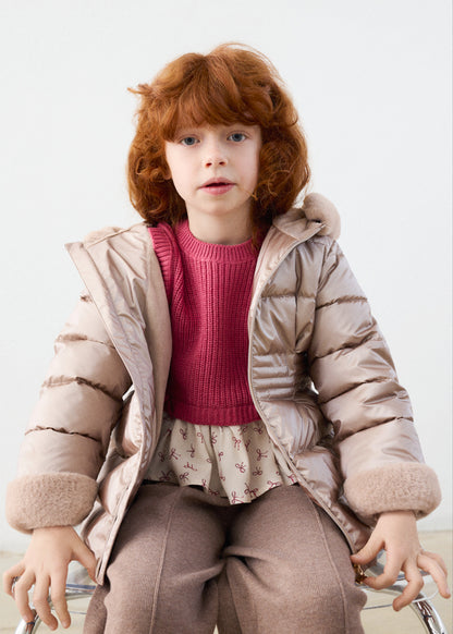 Mayoral Girls Metallic Faux Fur Puffer Jacket