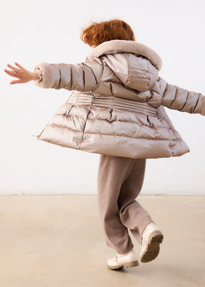 Mayoral Girls Metallic Faux Fur Puffer Jacket