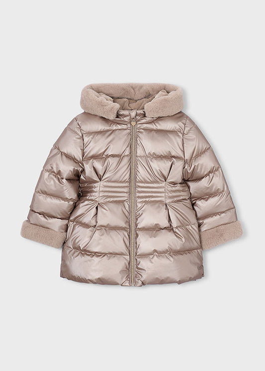 Mayoral Girls Metallic Faux Fur Puffer Jacket