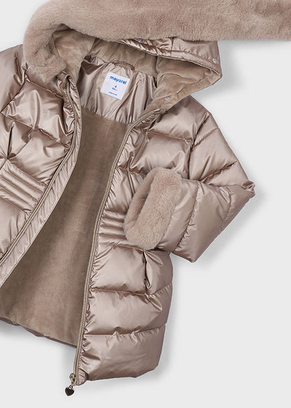 Mayoral Girls Metallic Faux Fur Puffer Jacket