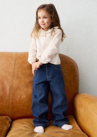 Mayoral Girls Dark Printed Long Denim Trousers