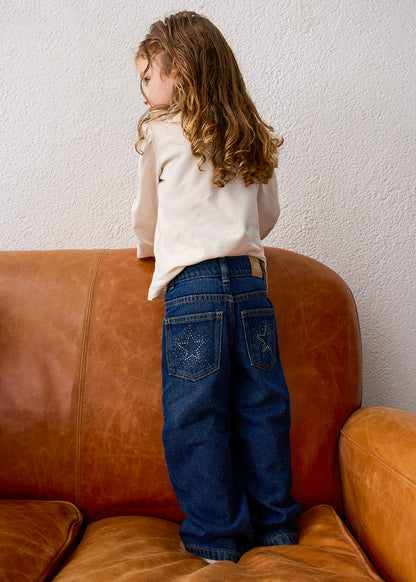 Mayoral Girls Dark Printed Long Denim Trousers