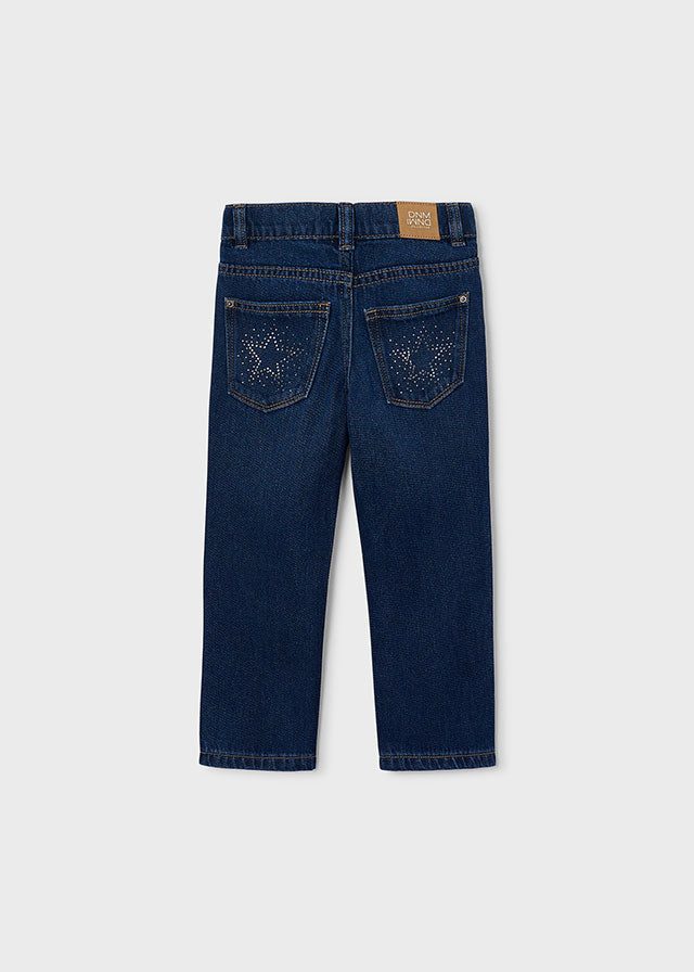 Mayoral Girls Dark Printed Long Denim Trousers