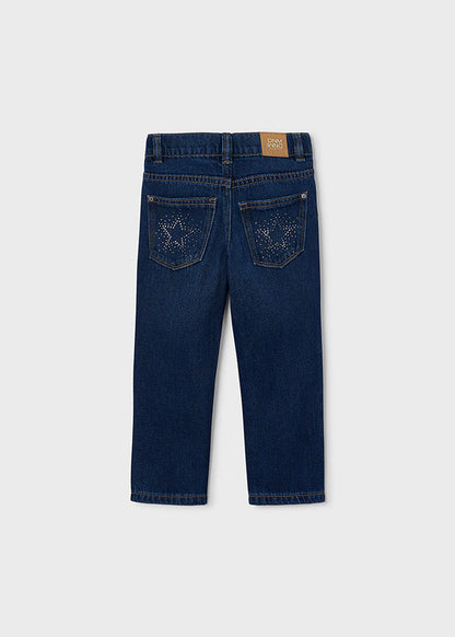 Mayoral Girls Dark Printed Long Denim Trousers