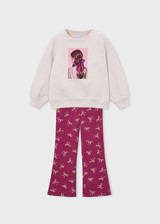 Mayoral Girls Raspberry Printed Fleece Leggings and Sweatshirt Set