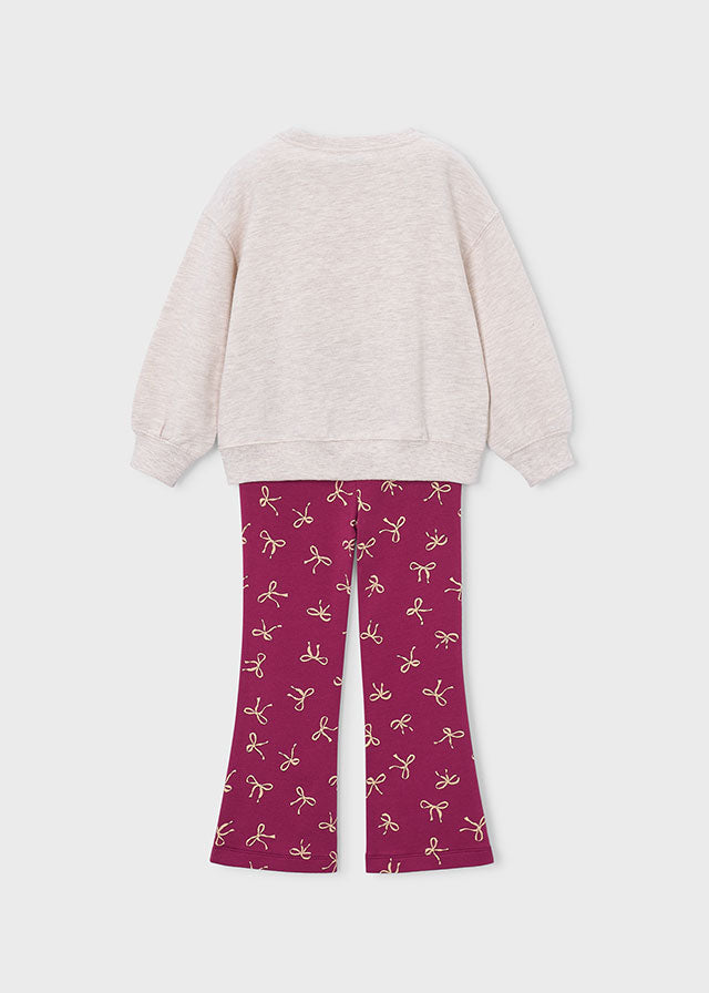 Mayoral Girls Raspberry Printed Fleece Leggings and Sweatshirt Set