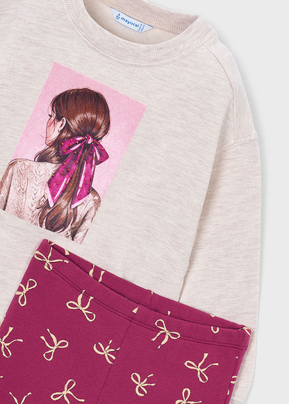 Mayoral Girls Raspberry Printed Fleece Leggings and Sweatshirt Set